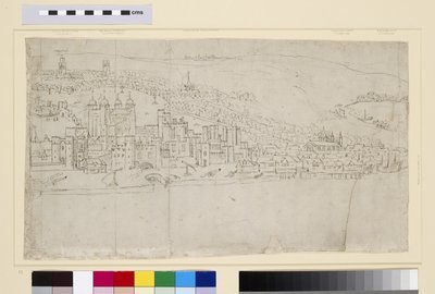 「ロンドンのパノラマ」からのロンドン塔、1544年頃（紙にペンとインクとチョーク） 作： Anthonis van den Wyngaerde